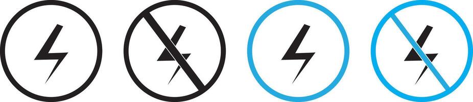 no electricity black blue icon set. No lightning symbol. bright warning.Lightning and no lightning. vector
