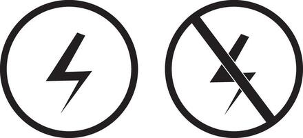 Set of no electricity vactor icon. No lightning symbol. bright warning.Lightning and no lightning. vector