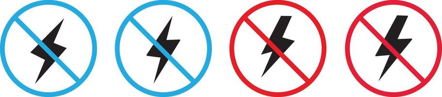 set of blue black red lightning bolts. No lightning symbol. bright warning.Lightning and no lightning. thunderbolt symbol illustration, vector
