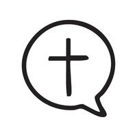 a black and white drawing of a cross in a speech bubble vector