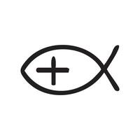 a black and white illustration of a fish with a cross vector