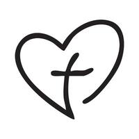 a black and white drawing of a heart with a cross in it vector