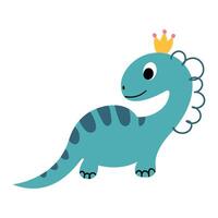 Cute Cartoon Dinosaur with Crown. White background, isolate vector