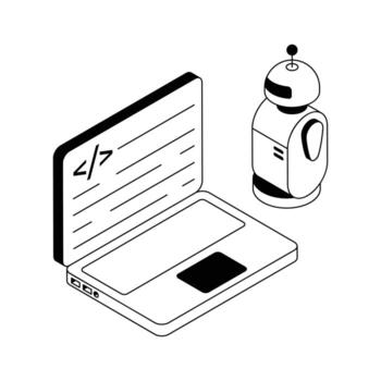 un de moda isométrica icono de profesional codificación puesto de trabajo. vector