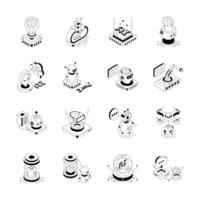 Well crafted handy pack showing isometric icons of ai and robotics vector
