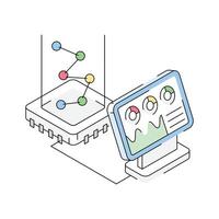 A trendy isometric style icon showing ai analysis results vector