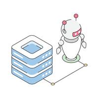 A modern isometric icon showing bot server management vector