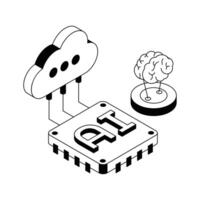 A modern isometric outline icon of ai storage. vector