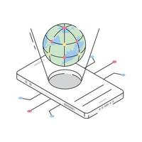 A modern isometric style icon of world hologram map vector