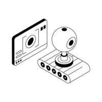 A visually engaging isometric icon of ai camera detection. vector