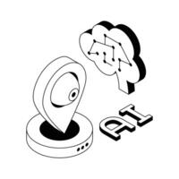 Well crafted isometric icon showing ai location system. vector