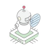 A trendy isometric outline icon showing a robot design vector