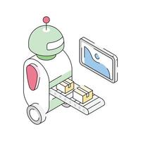 A premium isometric outline icon of automated packaging line vector