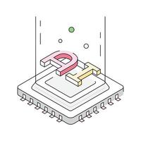 An amazing isometric outline icon of ai chip design vector
