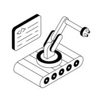 A modern isometric outline icon of robot programming task. vector