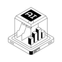 A modern isometric icon showing ai data analysis chart. vector
