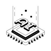 An amazing isometric outline icon of ai chip design. vector