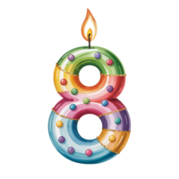 A colorful candle shaped like the number 8 is decorated with stripes and small spheres. cutouts png