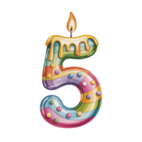 A colorful candle shaped like the number 5 is decorated with stripes and small spheres. cutouts png