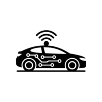 A stylized black silhouette of a car features circuit-like patterns on its side, symbolizing connectivity and technology integration cutouts png