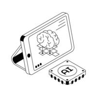 An amazing isometric icon of ai mind visualization. vector