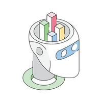 An isometric outline icon showing business robot assistant vector