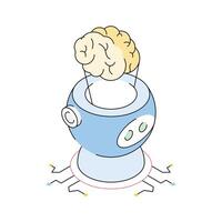 A premium isometric icon of robotic mind function vector