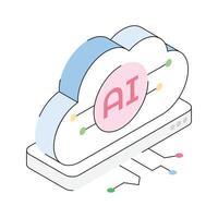 An isometric outline icon showing ai computing environment vector
