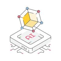 A visually appealing isometric icon of ai processor chip vector