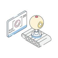 A visually engaging isometric icon of ai camera detection vector