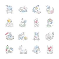 Bundle of AI and Robot Technology Isometric Icons vector