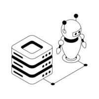 A modern isometric icon showing bot server management. vector