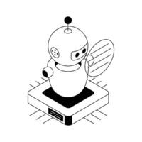 A trendy isometric outline icon showing a robot design. vector