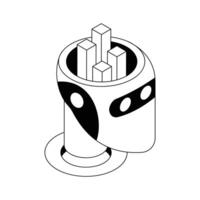 An isometric outline icon showing business robot assistant. vector