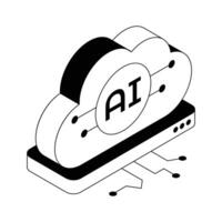 An isometric outline icon showing ai computing environment. vector