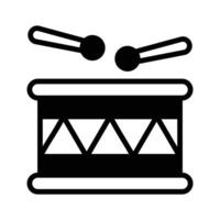 A glyph icon showing a traditional drum with sticks. vector