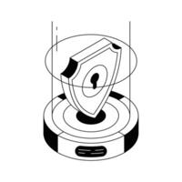 Well crafted isometric outline icon of cybersecurity shield. vector