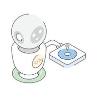 A captivating isometric outline icon of bot coding station vector