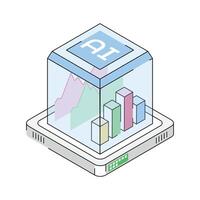 A modern isometric icon showing ai data analysis chart vector