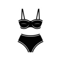 A minimalistic black icon depicts a two-piece swimsuit consisting of a top with straps and high-waisted bottoms. cutouts png