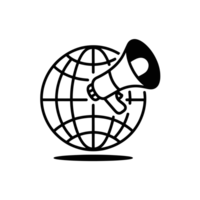 A megaphone is placed on a globe, symbolizing global communication or spreading messages worldwide cutouts png