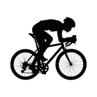 A silhouette of a cyclist in a racing position shows the dynamic form and focus of a person riding a bicycle. cutouts png