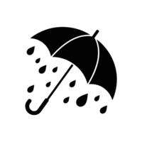A black silhouette of an umbrella is depicted with raindrops falling around i cutouts png