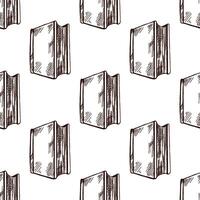 Seamless pattern with hand drawn vintage sketch of standing closed book in brown ink engraving style vector