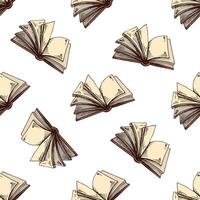 Vintage seamless pattern of open books with blank pages in engraving style with beige paper tones vector