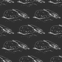 Hand drawn vintage seamless pattern of dough with rolling pin in engraving sketch style on chalkboard background vector