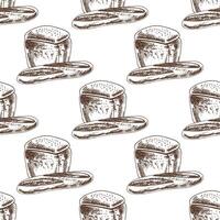 Hand drawn vintage seamless pattern of classic sandwich loaf and baguette in engraving sketch style in brown ink vector
