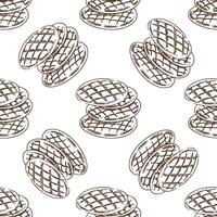 Hand drawn vintage seamless pattern of shortbread cookies with crisscross texture in engraving sketch style in brown ink vector