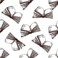 Seamless vintage pattern of sketchbooks and blank sheets, hand drawn with brown engraving lines and shading vector