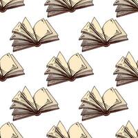 Hand-drawn seamless pattern of open books with blank pages in engraving style with beige paper tones vector